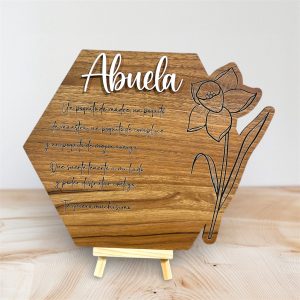Placa de madera "floral" con dedicatoria